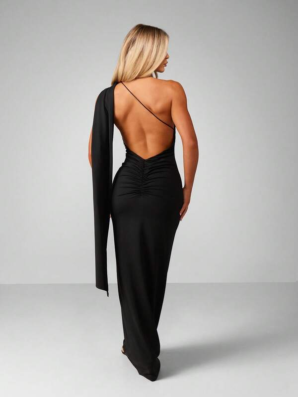 missguided MISSGUIDED One Shoulder Draped Maxi Dress With Open Back