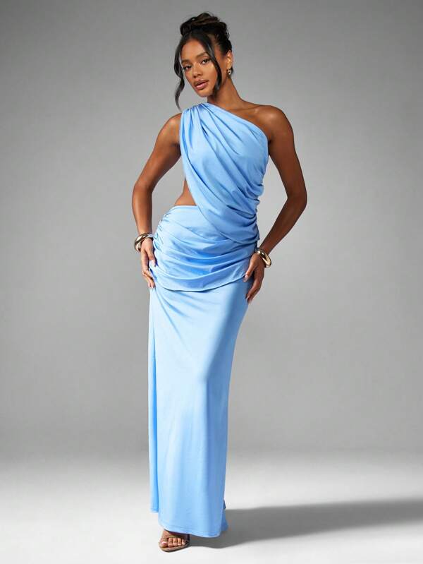 missguided MISSGUIDED One Shoulder Draped Maxi Dress With Side Cut Out