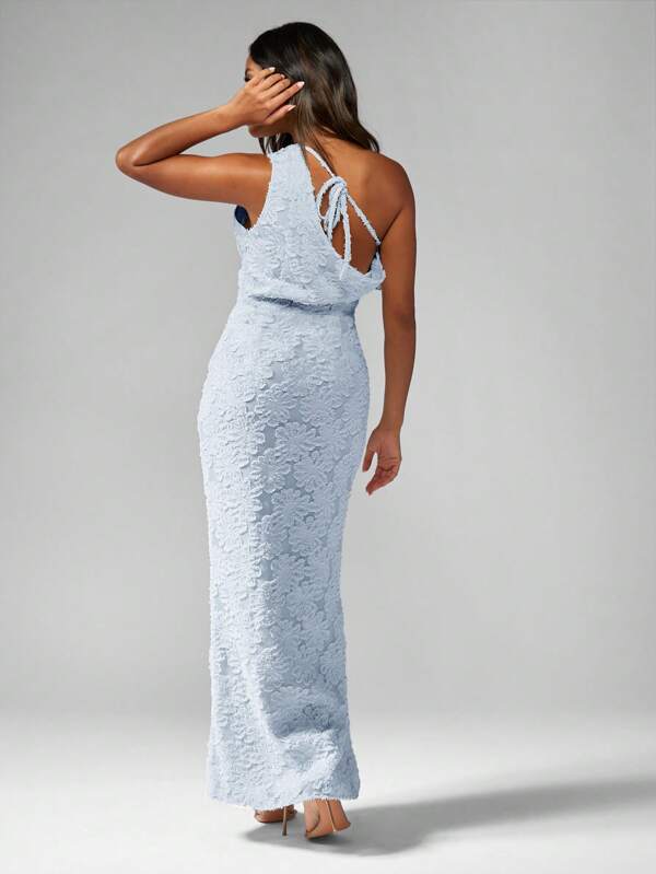 Missguided MISSGUIDED One Shoulder Floral Textured Ruffle Maxi Dress