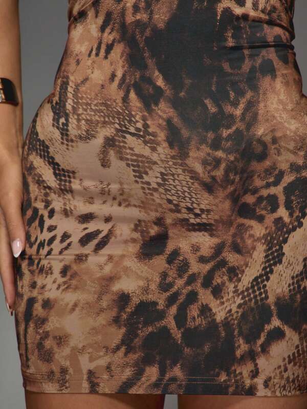 Missguided MISSGUIDED One Shoulder Leopard Print Bodycon Mini Dress