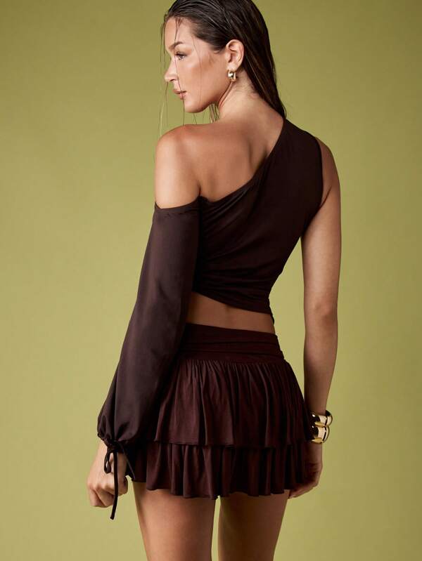 Missguided MISSGUIDED One Shoulder Long Sleeve Crop Top With Ruched Side