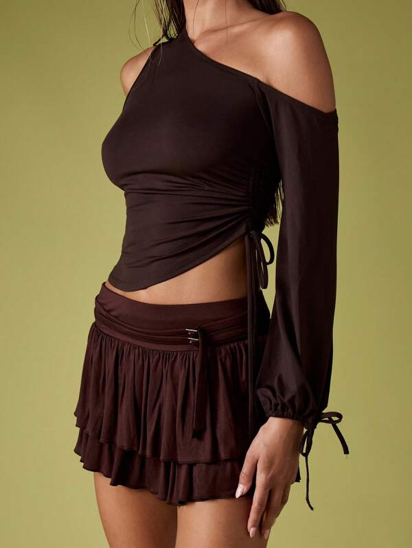 missguided MISSGUIDED One Shoulder Long Sleeve Crop Top With Ruched Side