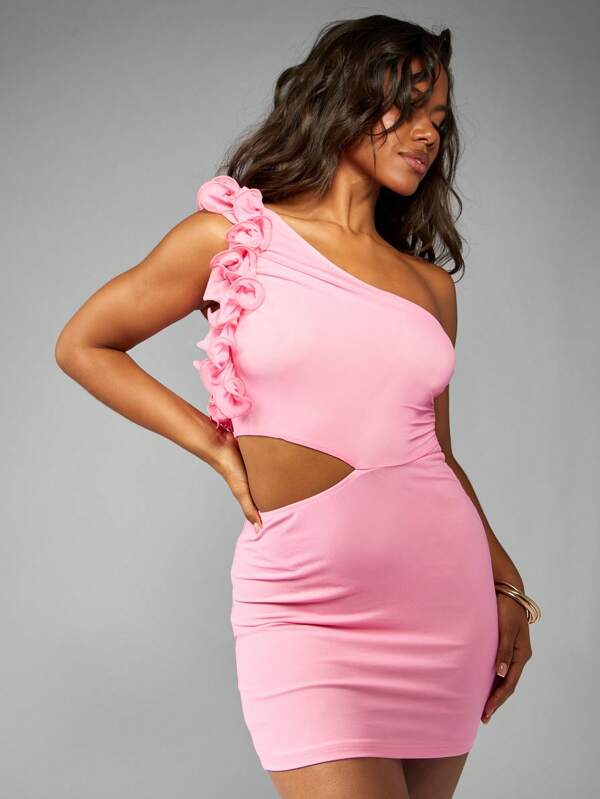 missguided MISSGUIDED One Shoulder Mini Bodycon Dress Ruffle Detail Cut Out Design