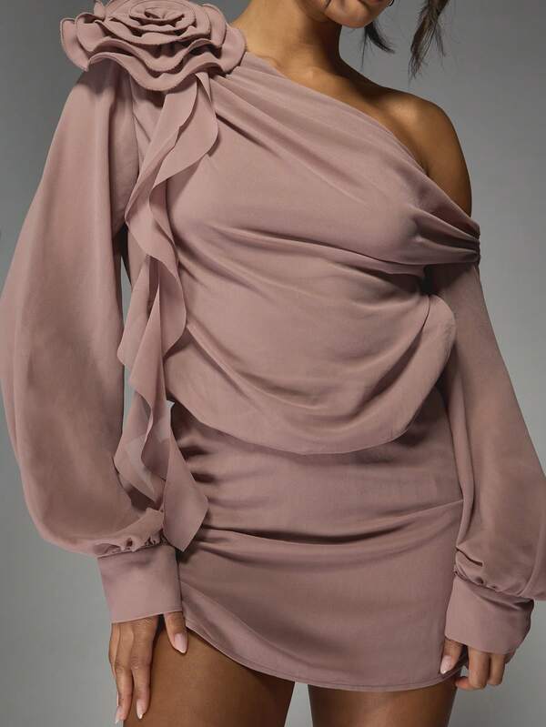Missguided MISSGUIDED One Shoulder Mini Dress With Flower Detail