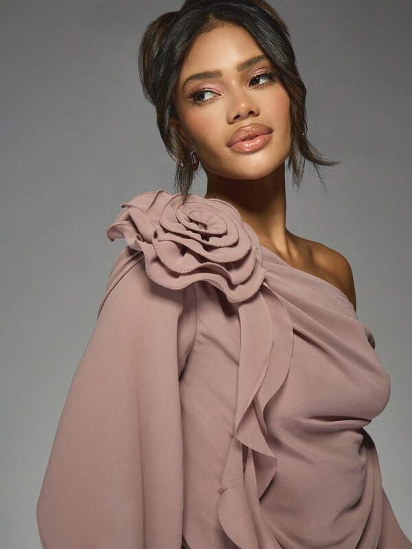Missguided MISSGUIDED One Shoulder Mini Dress With Flower Detail