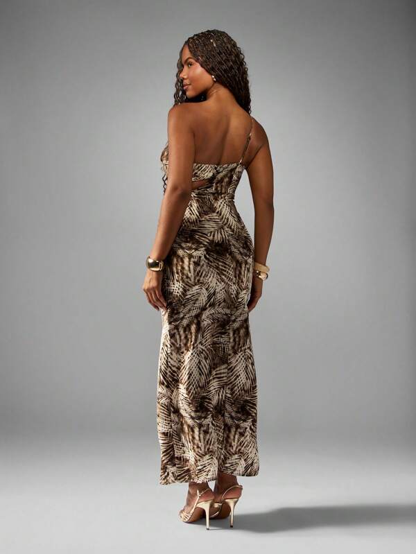 Missguided MISSGUIDED One Shoulder Palm Print Maxi Dress With Cut Out Design