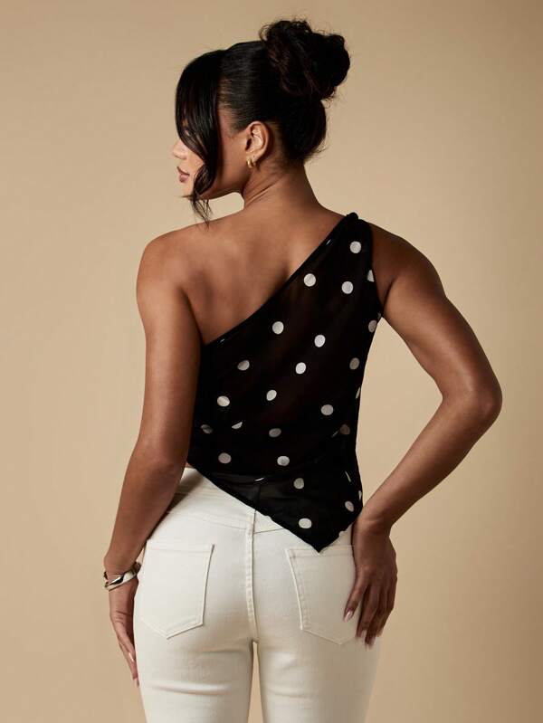 Missguided MISSGUIDED One Shoulder Polka Dot Asymmetrical Drape Top