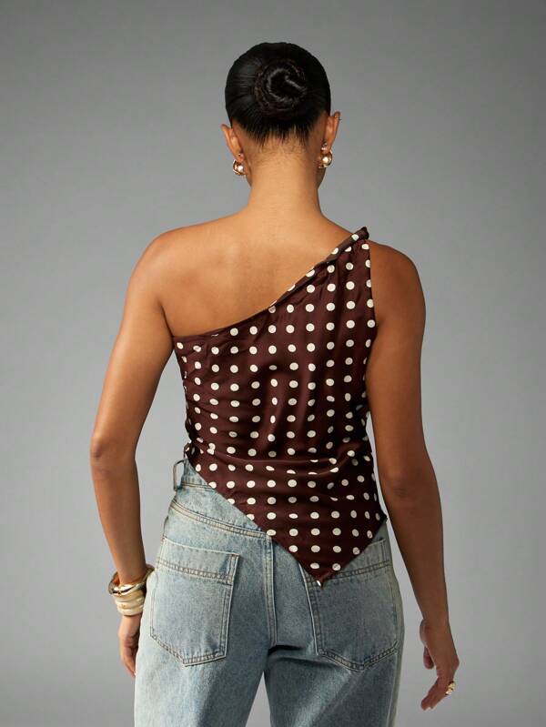 Missguided MISSGUIDED One Shoulder Polka Dot Top With Asymmetric Hem