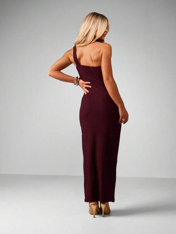 Missguided MISSGUIDED One Shoulder Ribbed Knit Maxi Dress