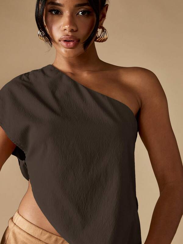Missguided MISSGUIDED One Shoulder Ribbed Textured Top