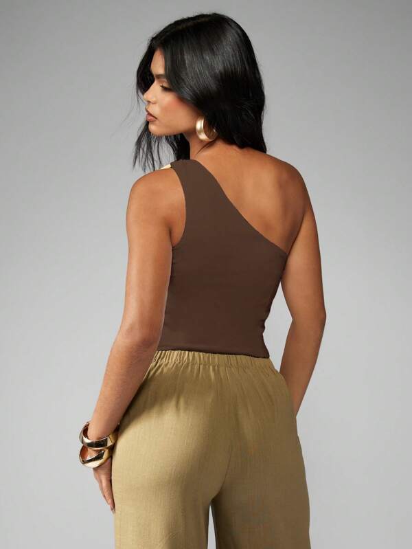 Missguided MISSGUIDED One Shoulder Ring Detail Side Tie Asymmetric Neckline Top