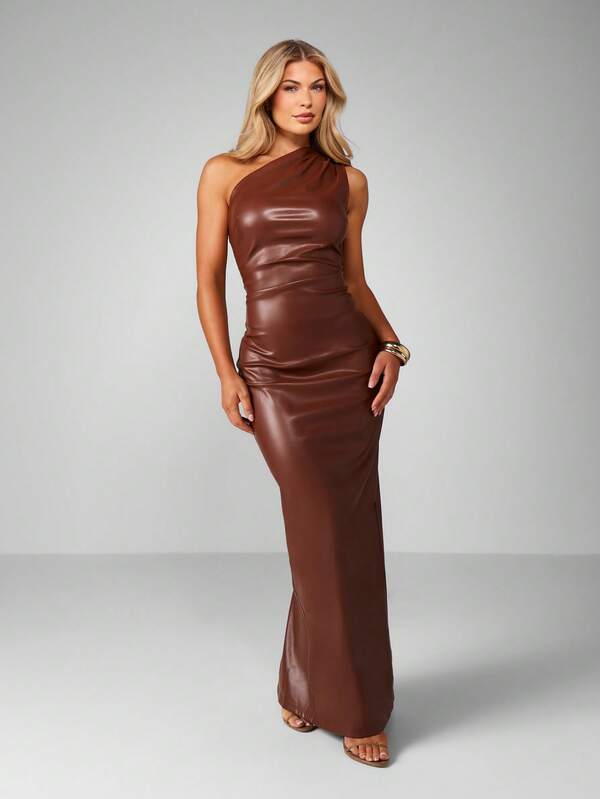 missguided MISSGUIDED One Shoulder Ruched Bodycon Midi Dress