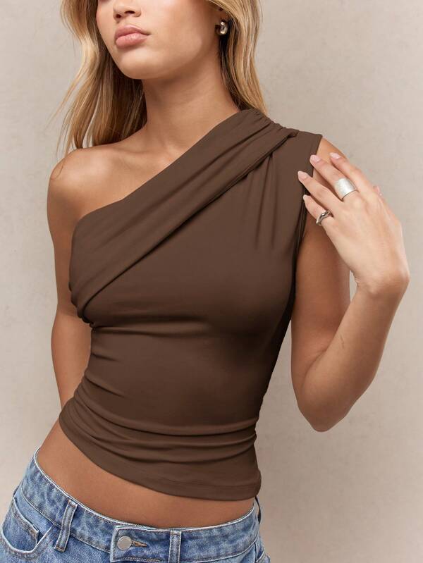 Missguided MISSGUIDED One Shoulder Ruched Crop Top With Draped Design