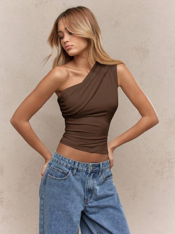 missguided MISSGUIDED One Shoulder Ruched Crop Top With Draped Design