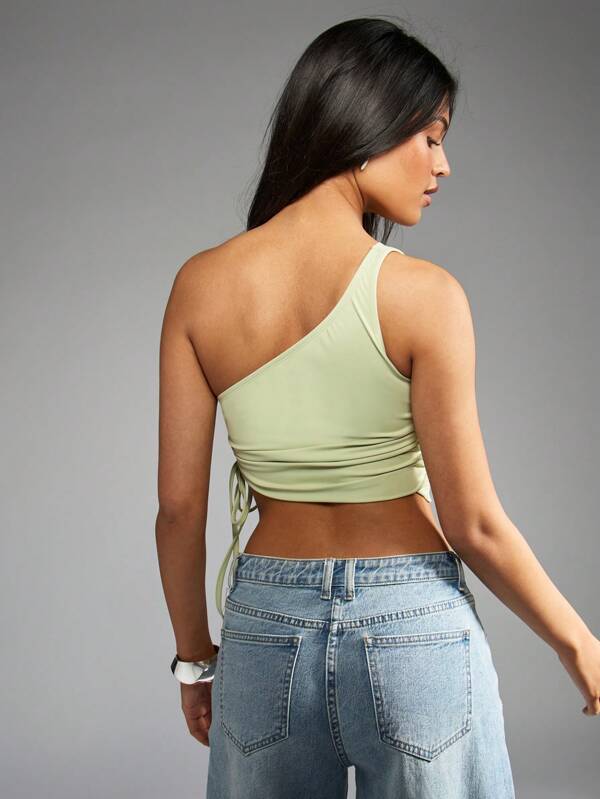 Missguided MISSGUIDED One Shoulder Ruched Crop Top With Side Tie Detail
