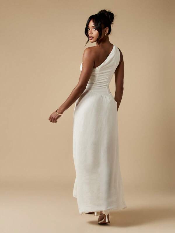 Missguided MISSGUIDED One Shoulder Ruched Drape Midaxi Long Dress