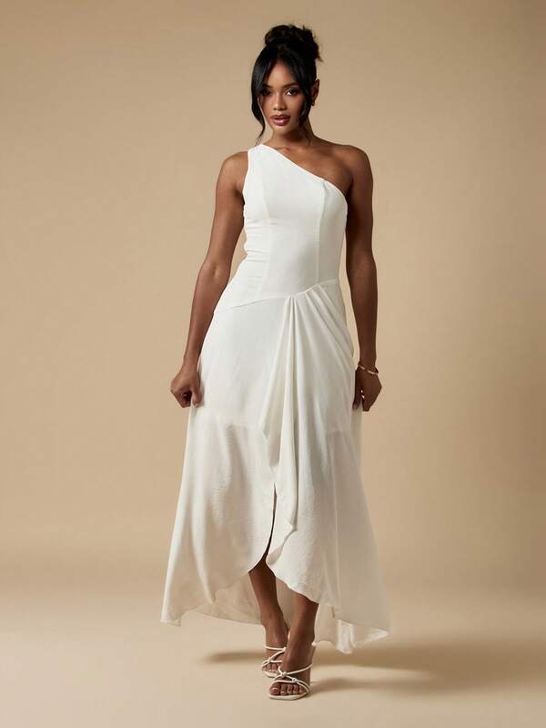 Missguided MISSGUIDED One Shoulder Ruched Drape Midaxi Long Dress