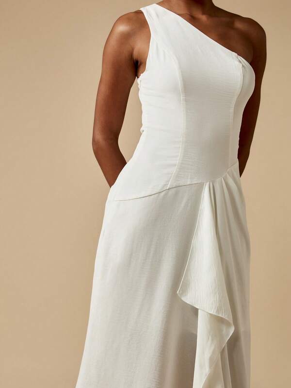 Missguided MISSGUIDED One Shoulder Ruched Drape Midaxi Long Dress