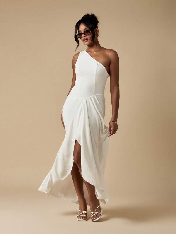 missguided MISSGUIDED One Shoulder Ruched Drape Midaxi Long Dress