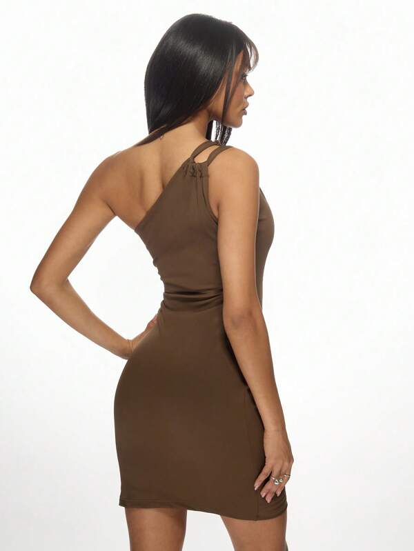 Missguided MISSGUIDED One Shoulder Ruched Elegant Bodycon Mini Dress