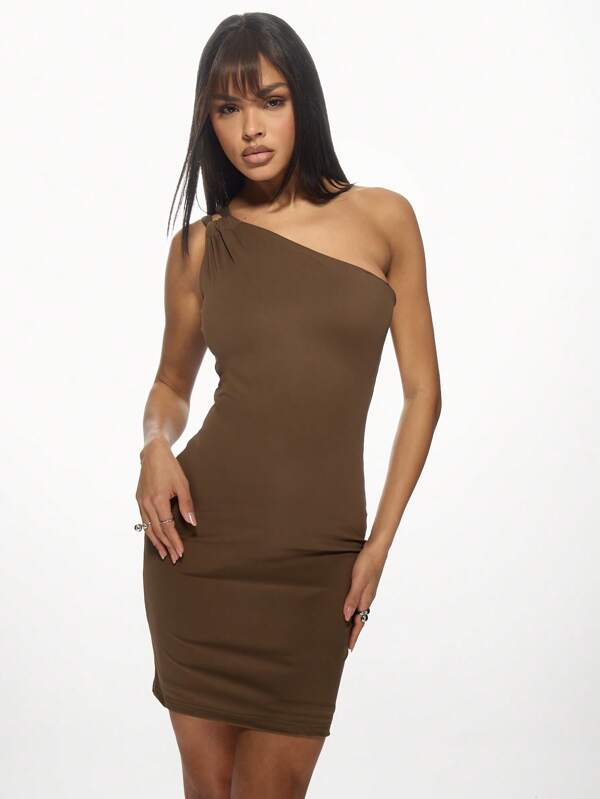 missguided MISSGUIDED One Shoulder Ruched Elegant Bodycon Mini Dress