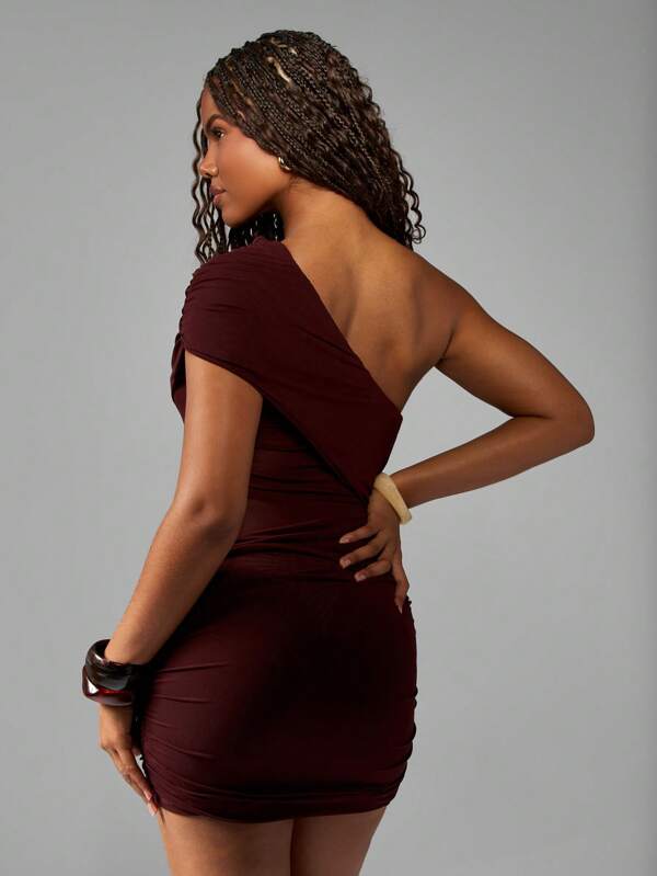 Missguided MISSGUIDED One Shoulder Ruched Mini Dress With Asymmetric Design