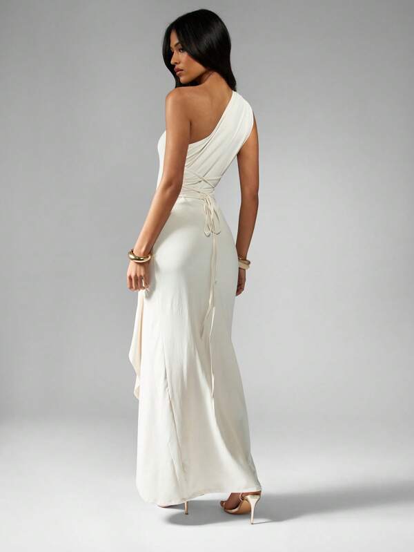 Missguided MISSGUIDED One Shoulder Ruched Split Cinched Waist Women Long Dress