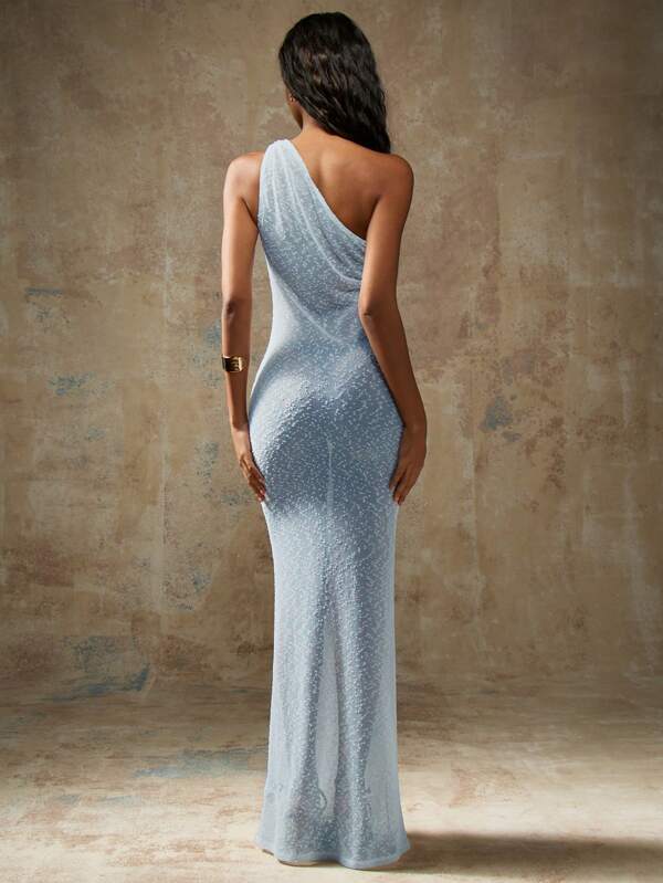 Missguided MISSGUIDED One Shoulder Sequin Floor Length Fitted Mermaid Bodycon Glitter Maxi Dress