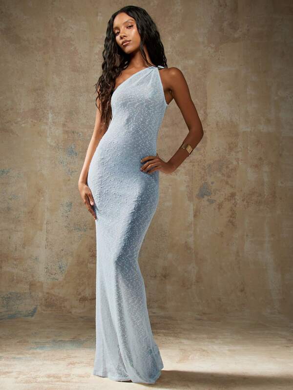 missguided MISSGUIDED One Shoulder Sequin Floor Length Fitted Mermaid Bodycon Glitter Maxi Dress