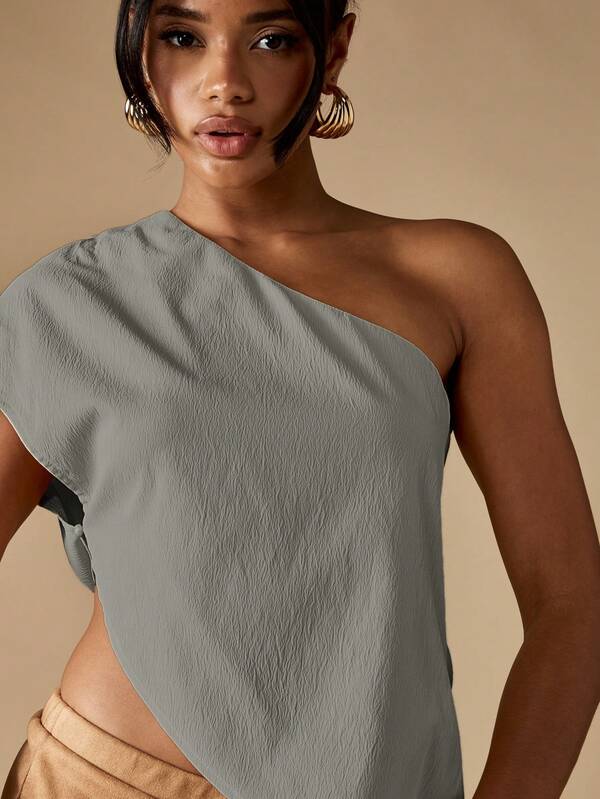 Missguided MISSGUIDED One Shoulder Short Sleeve Blouse