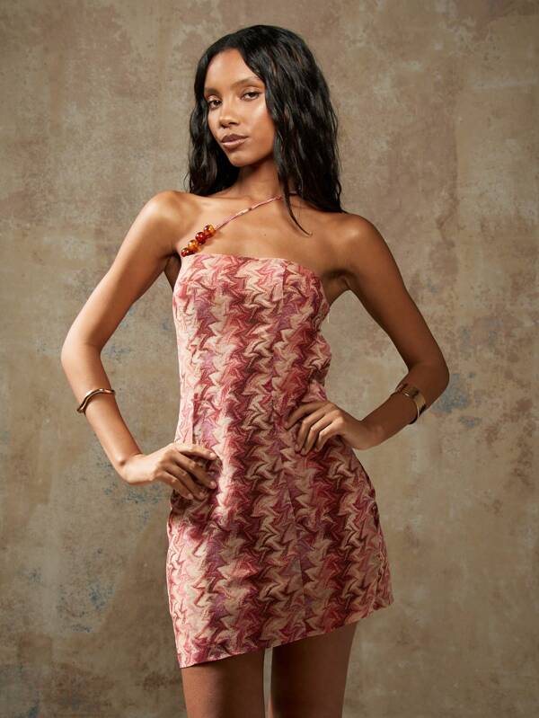 missguided MISSGUIDED One Shoulder Sparkly Beaded Bodycon Mini Dress