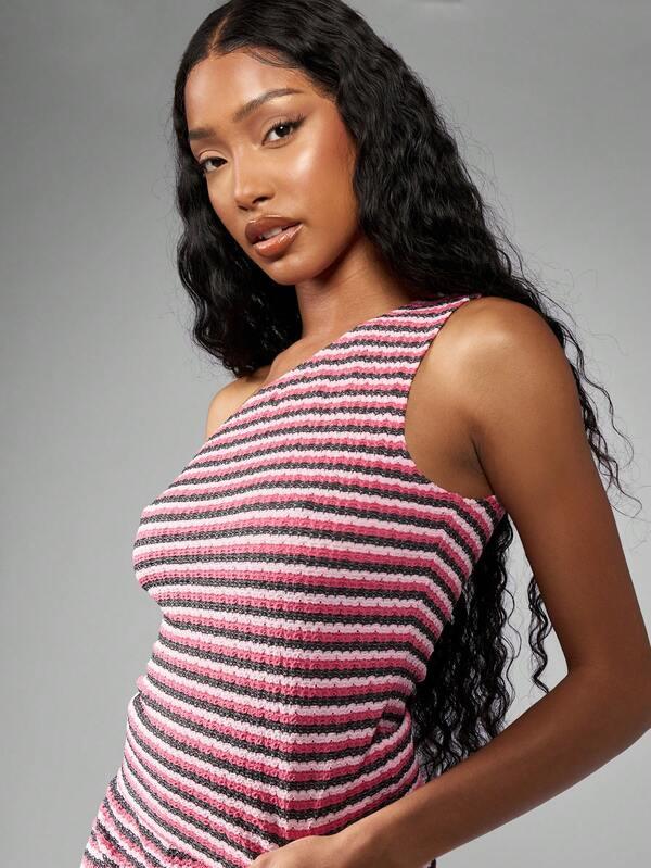 Missguided MISSGUIDED One Shoulder Striped Bodycon Tank Top