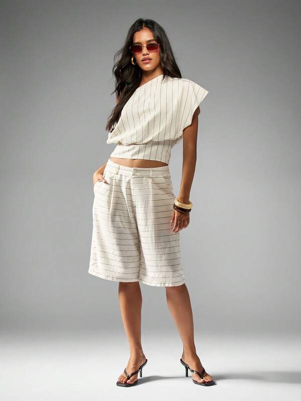 Missguided MISSGUIDED One Shoulder Striped Crop Top With Draped Design