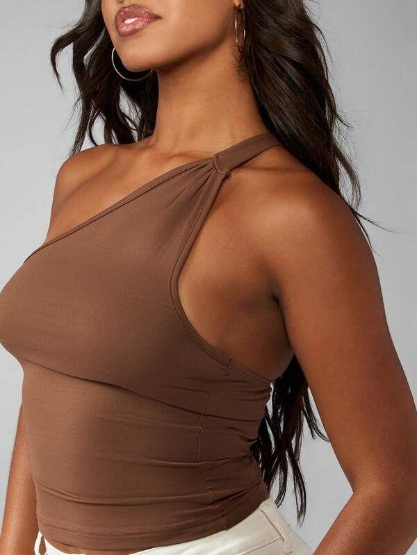 Missguided MISSGUIDED One Shoulder Tank Top With Side Ruching