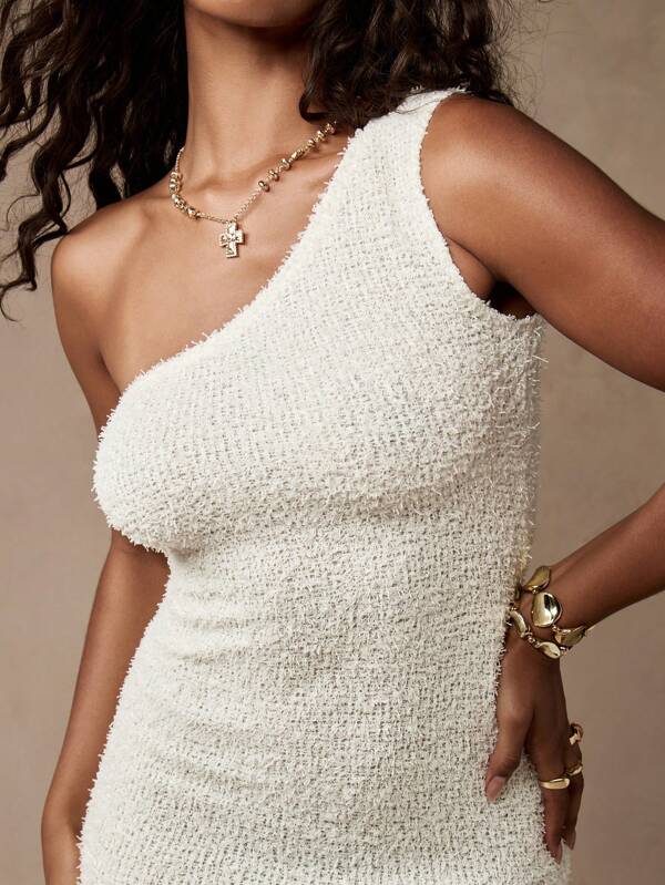 Missguided MISSGUIDED One Shoulder Textured Knit Bodycon Maxi Dress