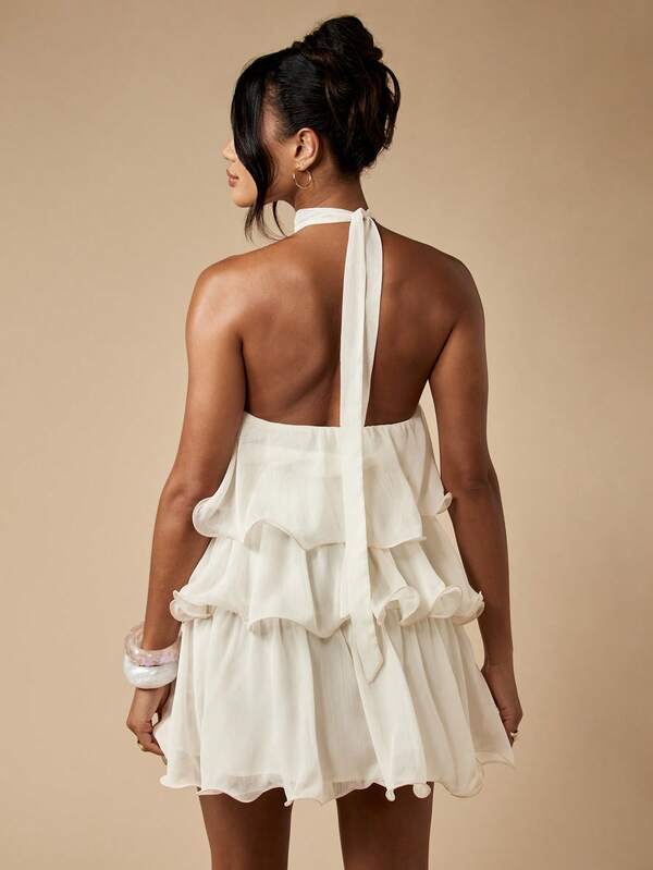 Missguided MISSGUIDED One Shoulder Tiered Ruffle Mini Dress With Flowing Layers