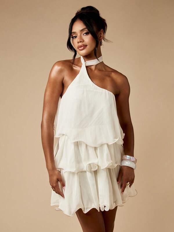 Missguided MISSGUIDED One Shoulder Tiered Ruffle Mini Dress With Flowing Layers