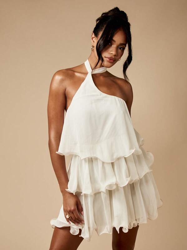 missguided MISSGUIDED One Shoulder Tiered Ruffle Mini Dress With Flowing Layers