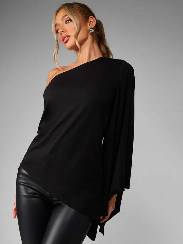 Missguided MISSGUIDED One Shoulder Top With Dramatic Bell Sleeve