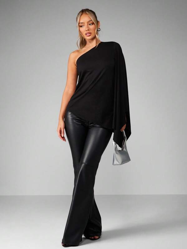 Missguided MISSGUIDED One Shoulder Top With Dramatic Bell Sleeve