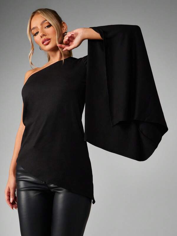 missguided MISSGUIDED One Shoulder Top With Dramatic Bell Sleeve
