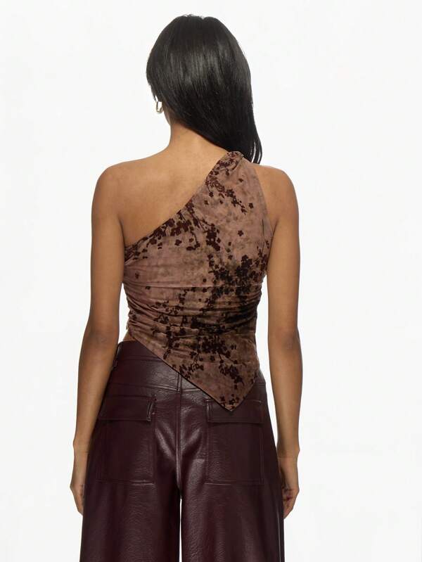 Missguided MISSGUIDED One Shoulder Twist Top Asymmetric Design Velvet Devore