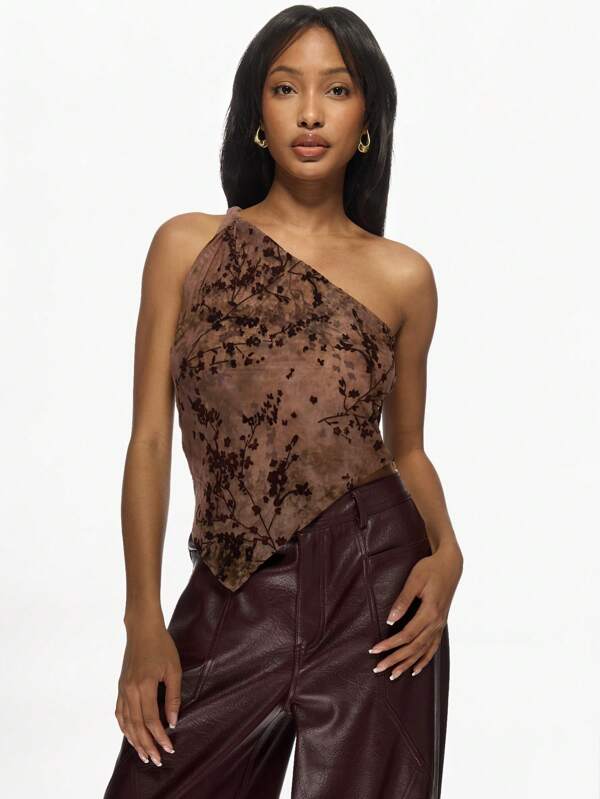 missguided MISSGUIDED One Shoulder Twist Top Asymmetric Design Velvet Devore