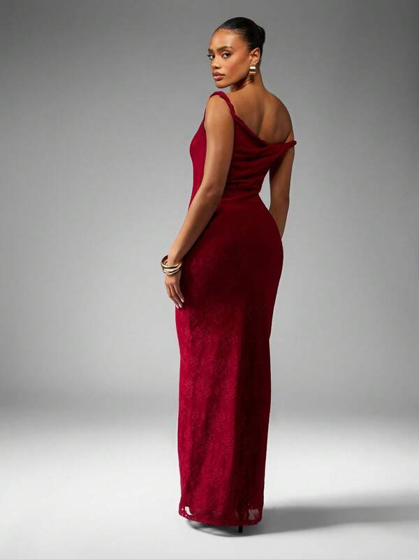 Missguided MISSGUIDED One Shoulder Velvet Floor Length Bodycon Gown