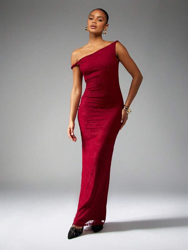 missguided MISSGUIDED One Shoulder Velvet Floor Length Bodycon Gown