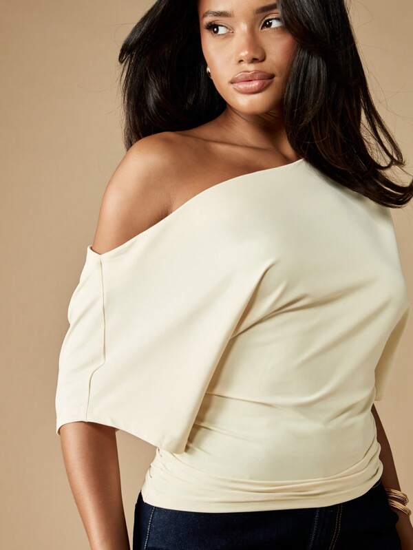 missguided MISSGUIDED One Shoulder Wrap Top With Ruched Side Detail