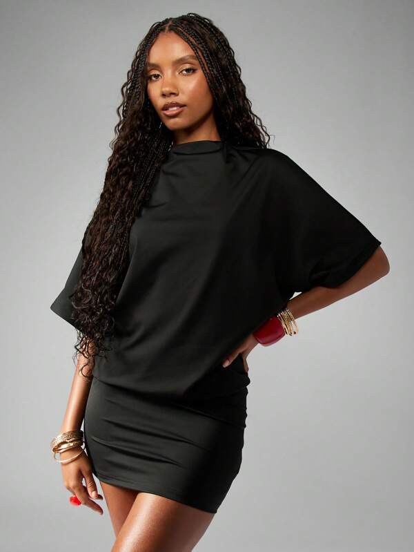 Missguided MISSGUIDED Open Back Bodycon Loose Dolman Sleeve Mini Dress