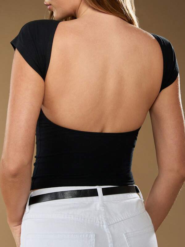 missguided MISSGUIDED Open Back Short Sleeve Crop Top