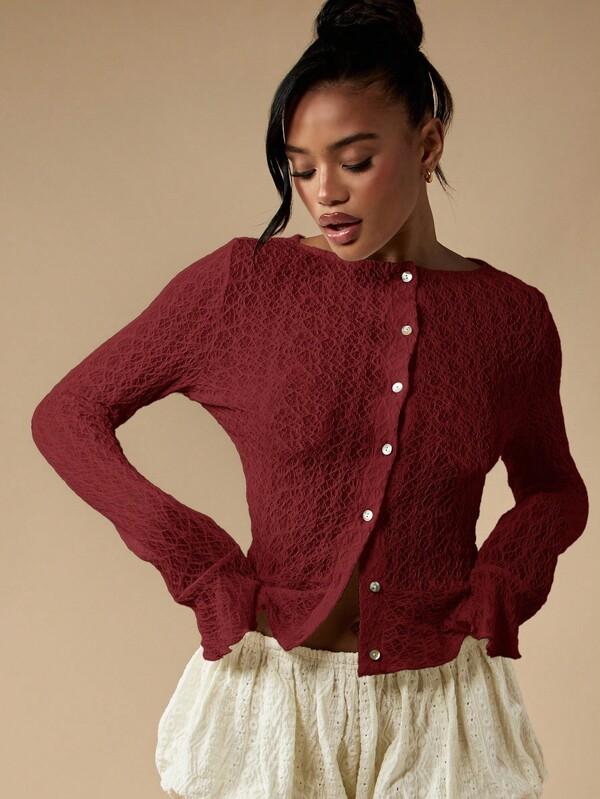 Missguided MISSGUIDED Openwork Knit Cardigan With Ruffle Hem