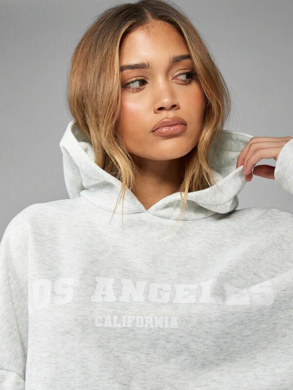 Missguided MISSGUIDED Oversize Los Angeles Typography Hoodie Sweatshirt